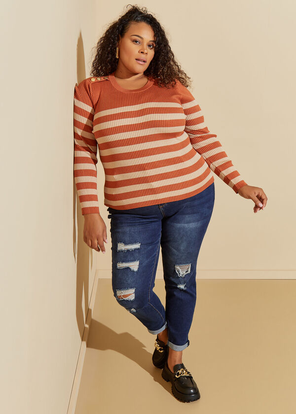 Embellished Striped Sweater, Bombay Brown image number 4