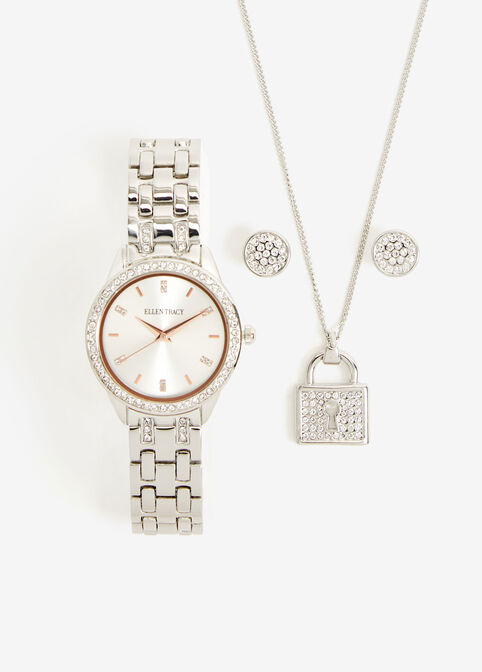 Ellen Tracy Silver Watch 3PC Set, Silver image number 0