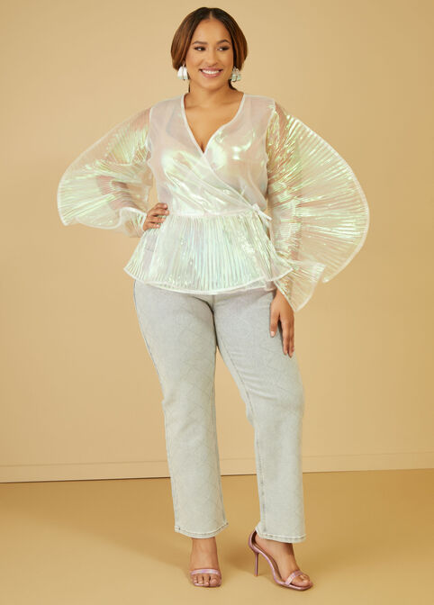 Iridescent Organza Wrap Blouse, White image number 4