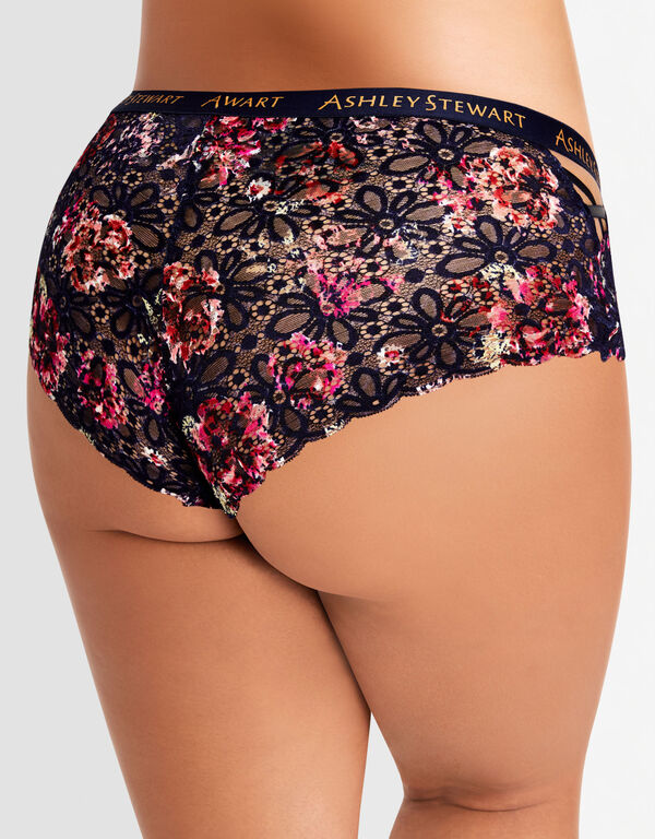 Floral Lace Cheeky Hipster Panty, Navy image number 1