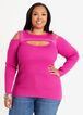 Plus Size Sweater Cutout Rhinestones Ribbed Knit Top image number 0