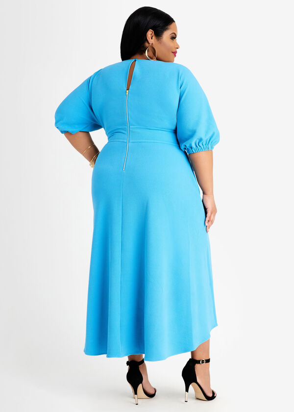 Plus Size Tall Belted A Line Peasant Puff Sleeve Keyhole Maxi Dress