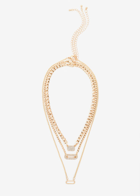 Gold Layer Pave Pendant Necklace, Gold image number 0