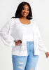 Belted Balloon Sleeve Cardigan, White image number 2