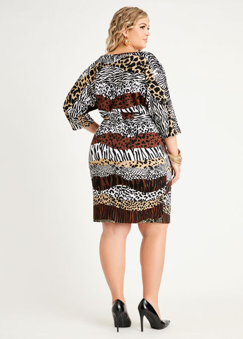 Belted Animal Open Sleeve Dress, Rocky Road image number 1