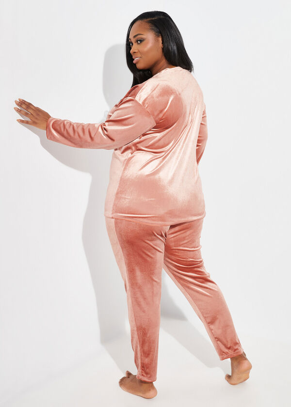 Stretch Velour Lounge Top, Rose image number 1