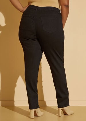 Embellished Split Hem Skinny Jeans, Black image number 1