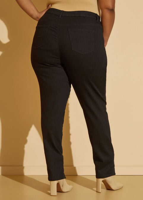 Embellished Split Hem Skinny Jeans, Black image number 1