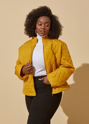 Knit Paneled Quilted Coat, Nugget Gold image number 0