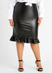 Plus Size Faux Leather High Waist Pencil Ruffle Hem Stretch Sexy Skirt image number 0