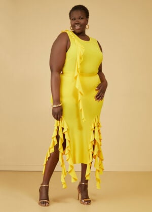 Ruffle Trimmed Midi Skirt, Lemon image number 0