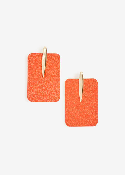 Textured Faux Leather Earrings, SPICY ORANGE image number 0