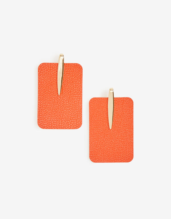 Textured Faux Leather Earrings, SPICY ORANGE image number 0