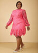 Flounced Lace Puff Sleeved Dress, Pink Peacock image number 3