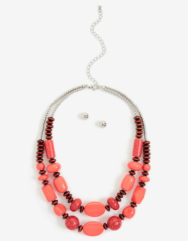 Layered Bead Necklace, LIVING CORAL image number 0