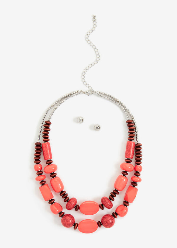 Living Coral Layered Bead Necklace, LIVING CORAL image number 0