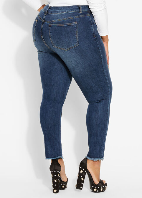 Embroidered Ankle Skinny Jean, Dk Rinse image number 1