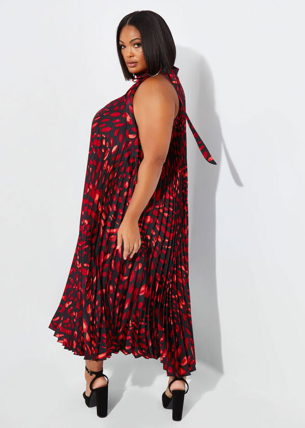 Pleated Printed Satin Maxi Dress, Multi image number 1