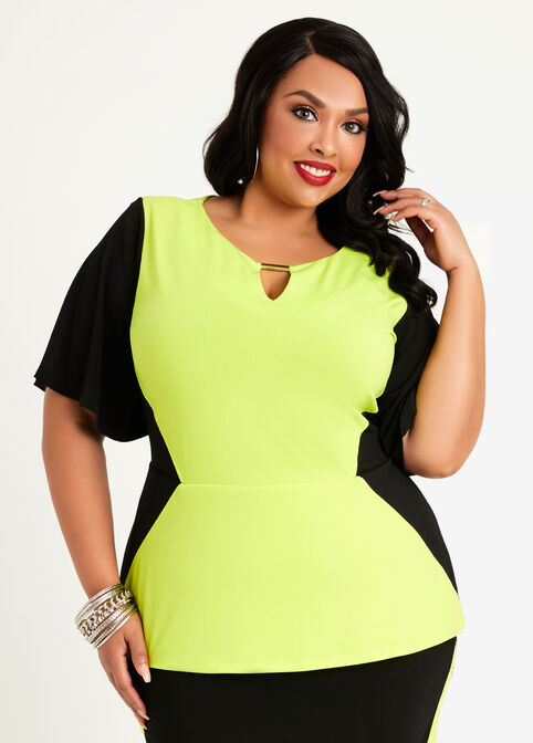 Signature Colorblock Keyhole Top, LIME PUNCH image number 0