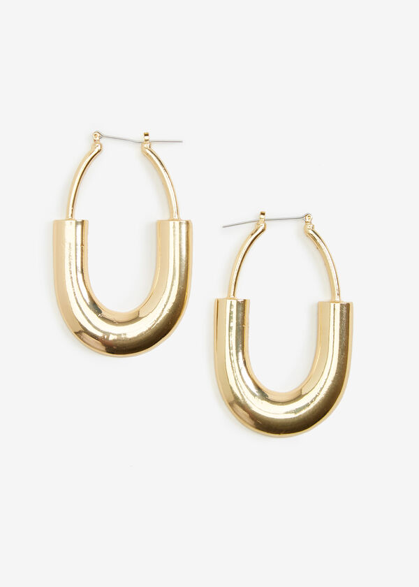 Polished Gold Tone Hoop Earrings, Gold image number 1