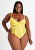 Lace Paneled Mesh Bodysuit, Lemon image number 0