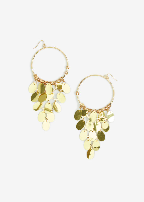Sequin Gold Tone Hoop Earrings, Gold image number 0
