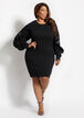 Satin Ruffle Trim Sweatshirt Dress, Black image number 0
