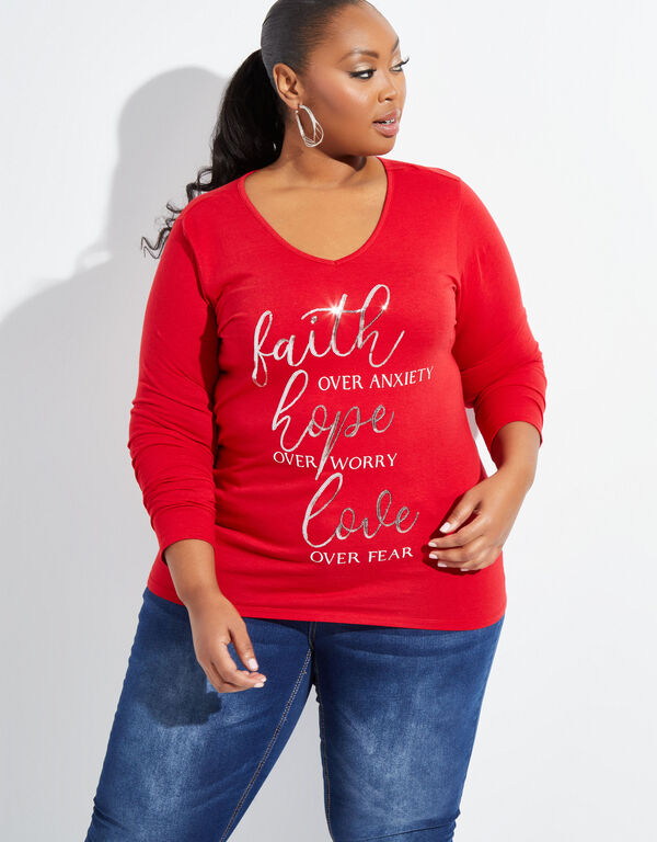Faith Hope Love Graphic Tee, Barbados Cherry image number 0