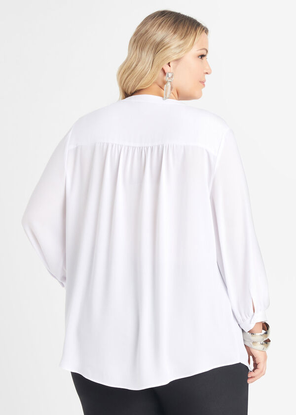 Tall White V Neck Pullover Blouse, White image number 1