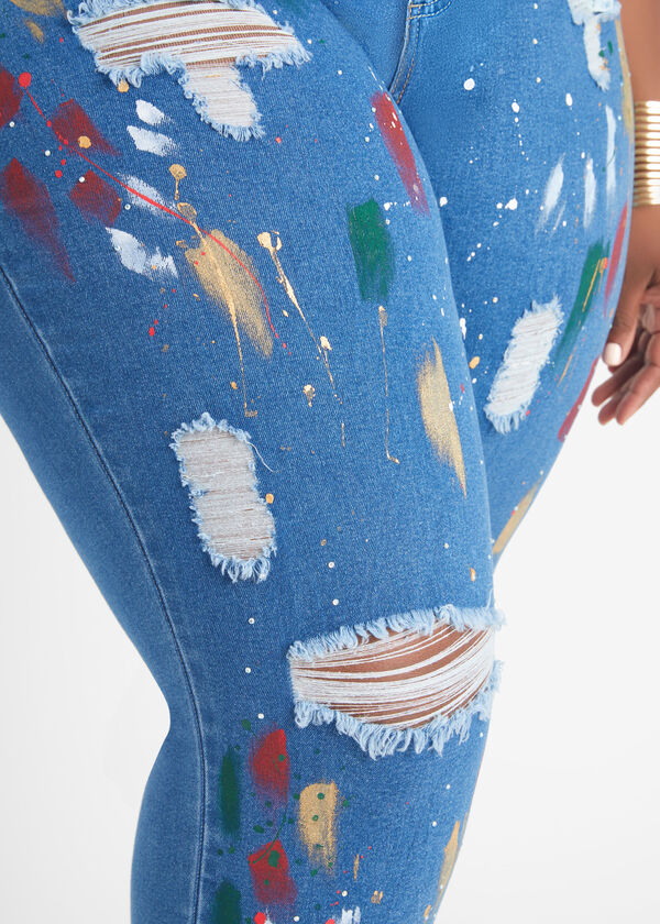 Painted Distressed Skinny Jeans, Denim image number 2