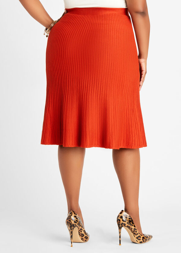 Button Trim Rib Knit Flounce Skirt, Rooibos image number 1
