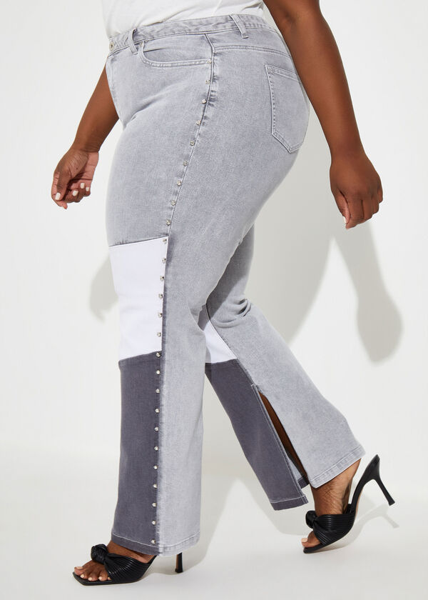 Studded Colorblock Jeans, Grey image number 4