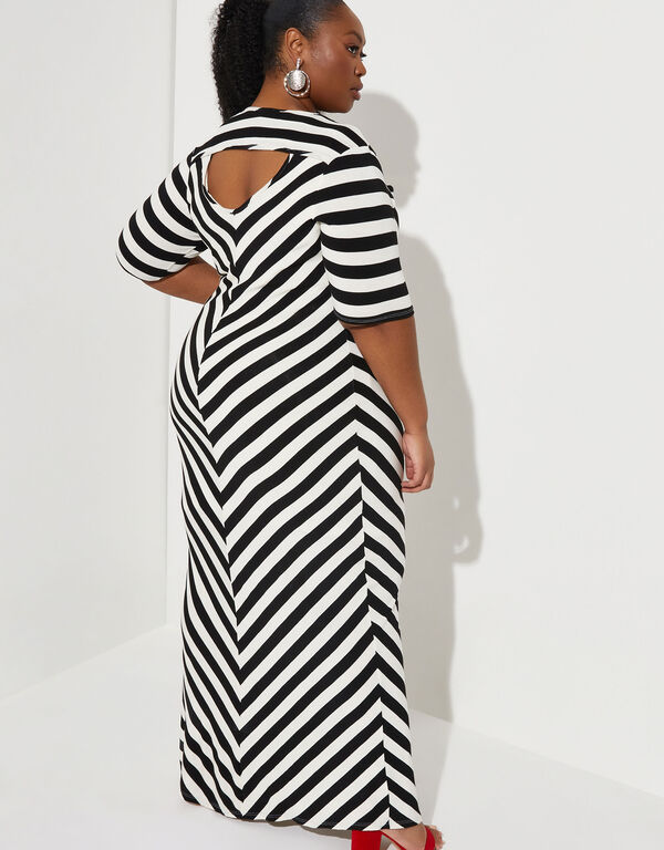 Cutout Striped Maxi Dress, Black White image number 1