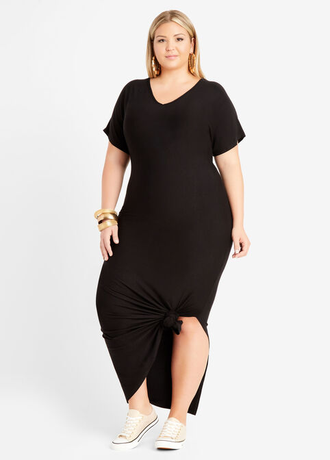 Tall Slit Maxi T Shirt Dress, Black image number 2