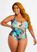 Trendy Plus Size Sun & Sea Halter Cutout One Piece Slimming Swimsuit image number 0