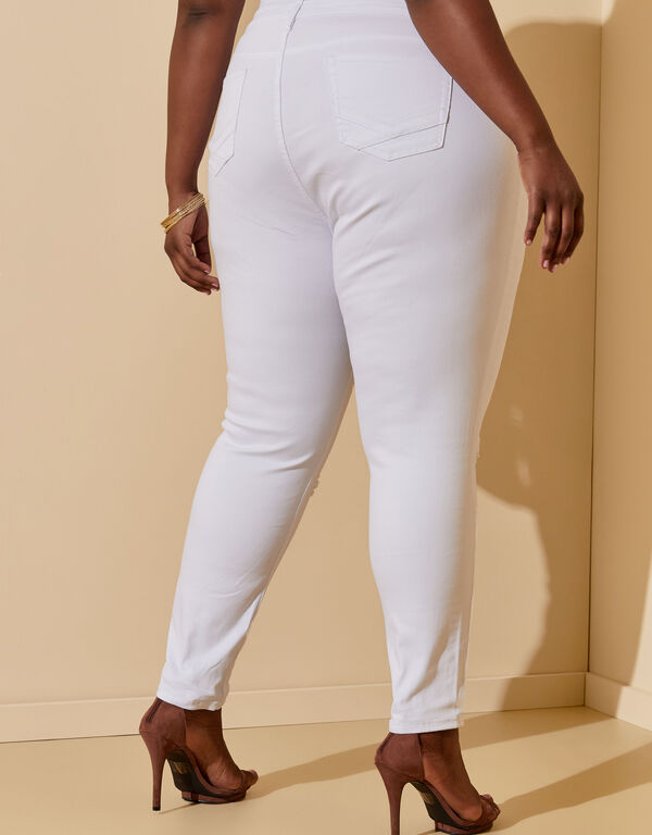 Distressed Cutout Skinny Jeans, White image number 1