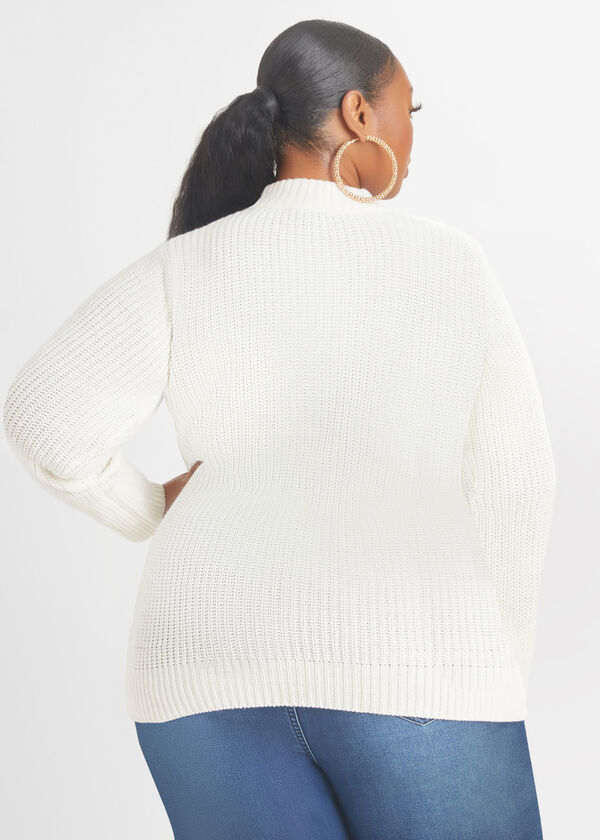 Keyhole Cable Knit Sweater, White image number 1