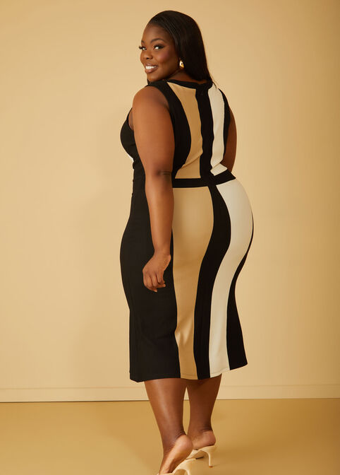 Colorblock Midaxi Sheath Dress, Black Combo image number 1