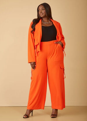 Stretch Crepe Cargo Wide Leg Pants, Red image number 0