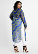 Scarf Print Sheer Button Up Duster, Victoria Blue image number 1