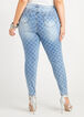 Chain Print Distressed Skinny Jeans, Denim Blue image number 1