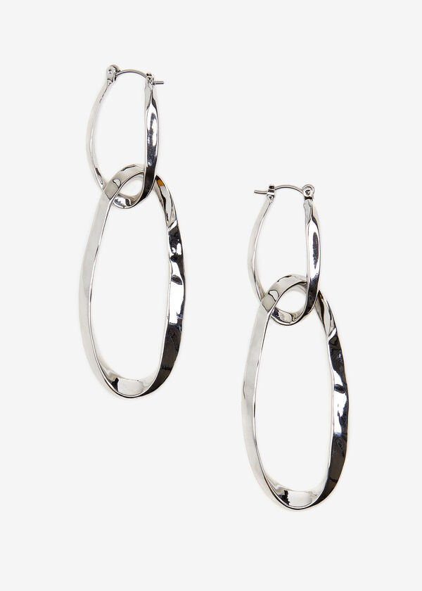 Twisted Silver Tone Link Earrings, Silver image number 1