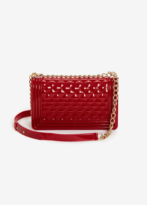 Red Faux Leather Quilted Handbag, Barbados Cherry image number 1