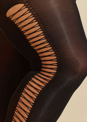 Cutout Footed Tights, Black image number 1
