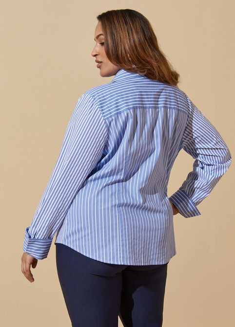 Striped Cotton Blend Shirt, Blue image number 1