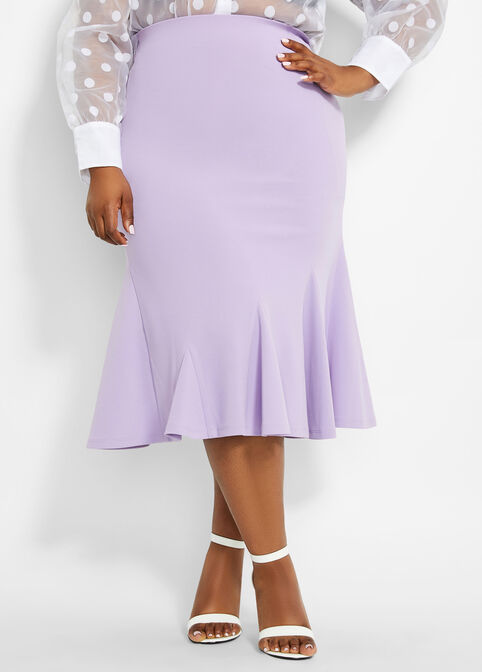 Plus Size Knit Godet Flared High-Waist Midi Skirt image number 0