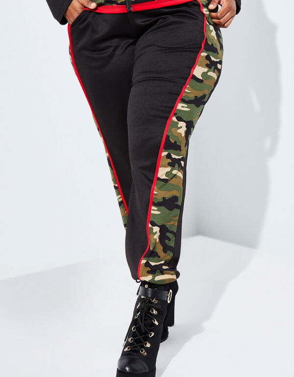 Camo Print Two Tone Joggers, Red image number 0