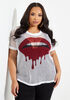 Love With Lips Print Mesh Tee, White image number 0