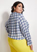 Plaid Keyhole Tie Front Top, Navy image number 1