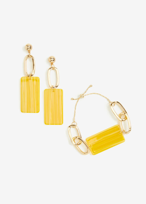 Resin Bracelet & Earrings Set, Nugget Gold image number 0